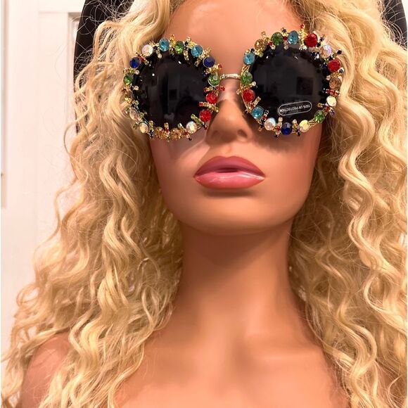 NWOT AKIRA MULTI COLOR ROUND RHINESTONE SUNGLASSES - Picture 5 of 5